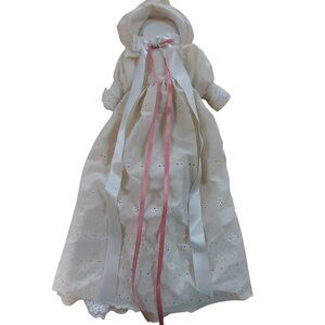 Baby Girl Doll  Christening Floral Embroidered Dress Gown Cream  Hand Made